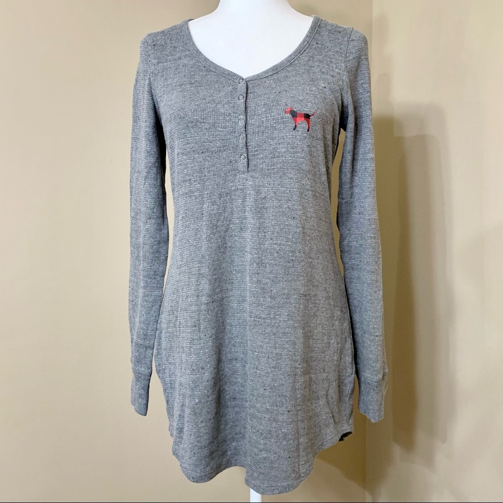 PINK Victoria’s Secret Grey Flannel Red Plaid Christmas Sleepwear Sleep Shirt S